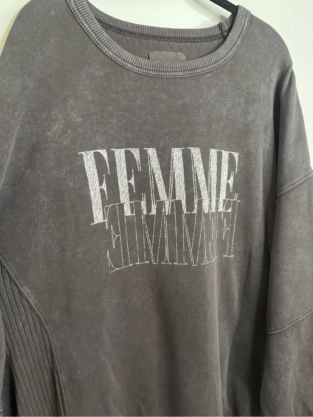 Aerie American Eagle Gray Acid Wash FEMME Oversized Crewneck Sweatshirt - XXL - Picture 2 of 5